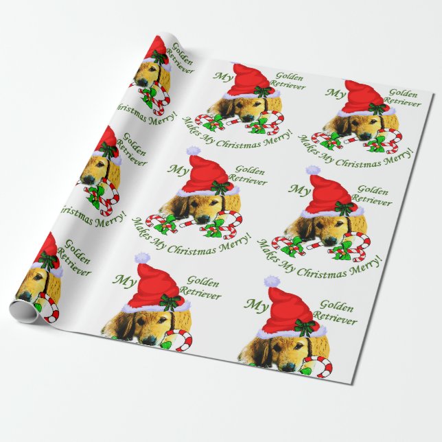 Papier Cadeau Chiens de Noël Retriever doré (Déroulé)