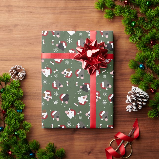 Papier Cadeau Chiens de Noël sur Vert (Cadeau de vacances)