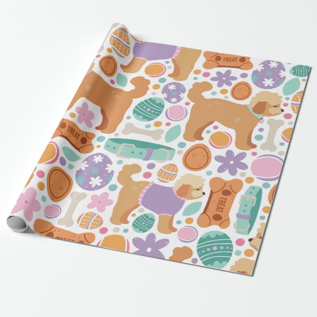 Papier Cadeau Chiens de Pâques et Traitements Motif (Déroulé)