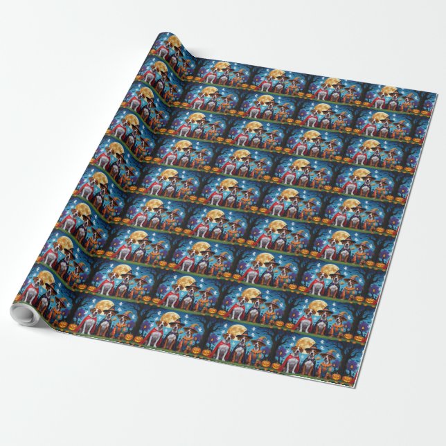Papier Cadeau Chiens de Rhodesian Ridgeback Citrouille Halloween (Déroulé)