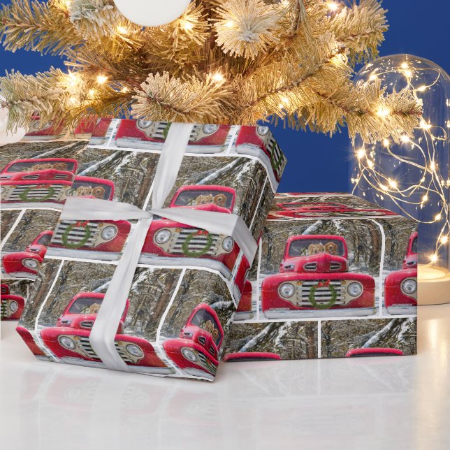 Papier Cadeau Chiens d'or de récupération en Camion Retro (Vacances)