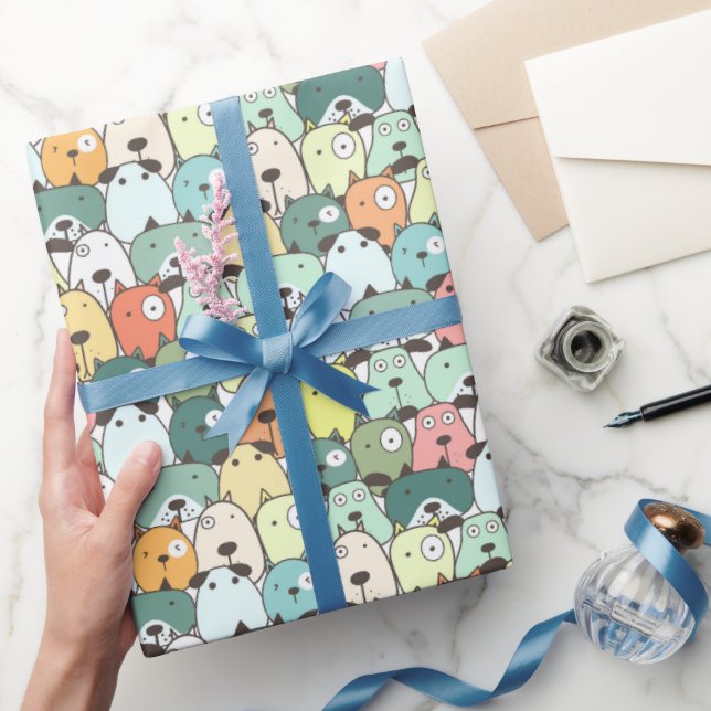 Papier Cadeau Chiens empilés menthe et vert (Cadeaux)