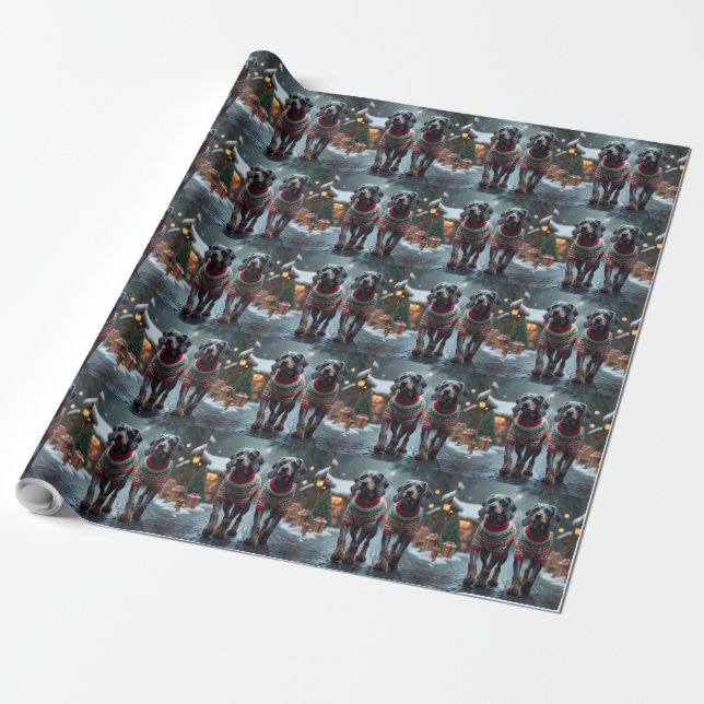 Papier Cadeau Chiens Griffon à poil dur de Noël enneigés  (Déroulé)