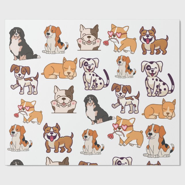Papier Cadeau Chiens heureux (Plat)