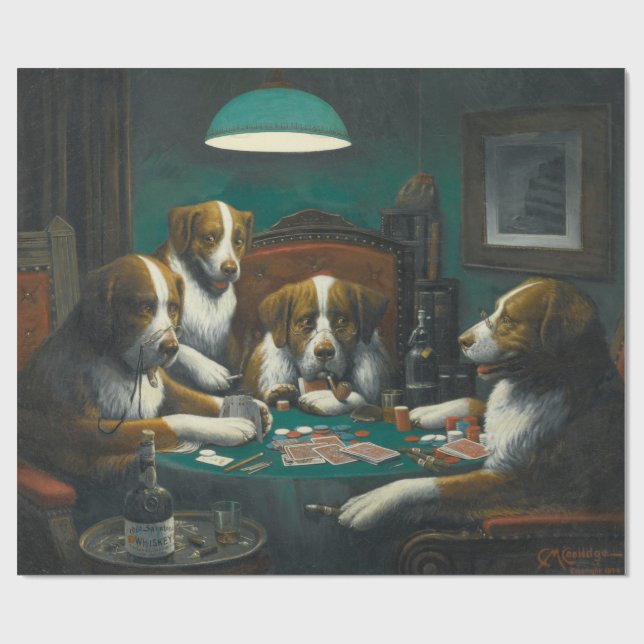 Papier Cadeau Chiens jouant au poker (jeu de carte animale) (Plat)