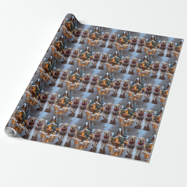 Papier Cadeau Chiens Labrador Noël Neige Fêtes (Déroulé)
