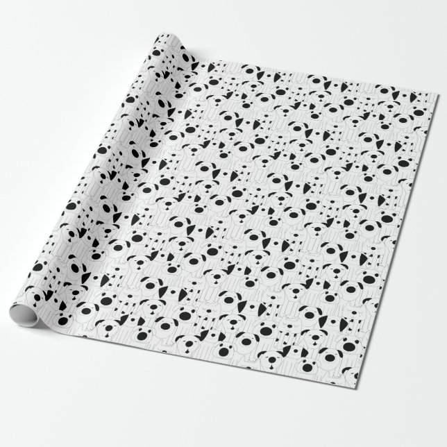 Papier Cadeau Chiens mignons : dessin animé noir, blanc. (Déroulé)