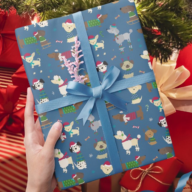 Papier Cadeau Chiens mignons Motif de Noël (Créateur téléchargé)