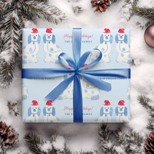 Papier Cadeau Chiens Preppy Blue and White Staffordshire Noël