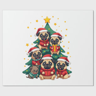 Papier Cadeau Chiens Pug Arbre de Noël Mignon Noël (3)