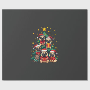 Papier Cadeau Chiens Pug Sapin de Noël Mignon Noël (3)