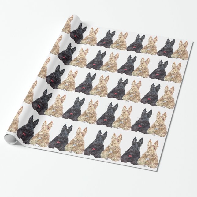 Papier Cadeau Chiens Scottie Wheat et Noirs (Déroulé)