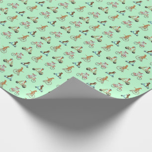 Papier Cadeau Chiens sur vélos et scooters - Vert