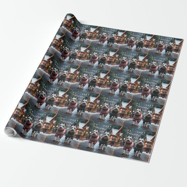 Papier Cadeau Chiens Terrier Skye Noël Neige Fêtes  (Déroulé)