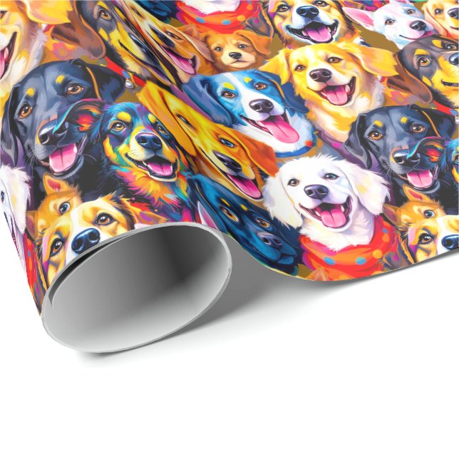 Papier Cadeau Chiens vibrants Imprimer (Coin rond)