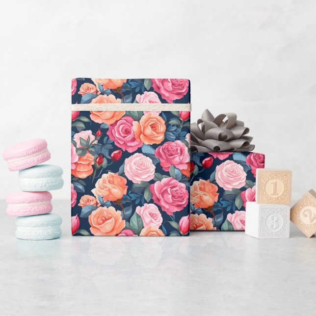 Papier Cadeau Chiffon Motif Rose rose rouge (Baby Shower)