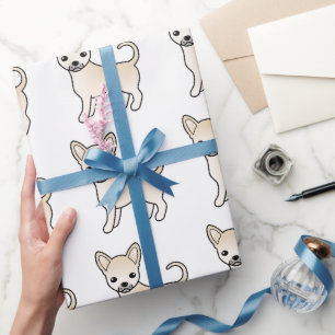 Papier Cadeau Chihuahua à poil lisse crème Motif de chien mignon