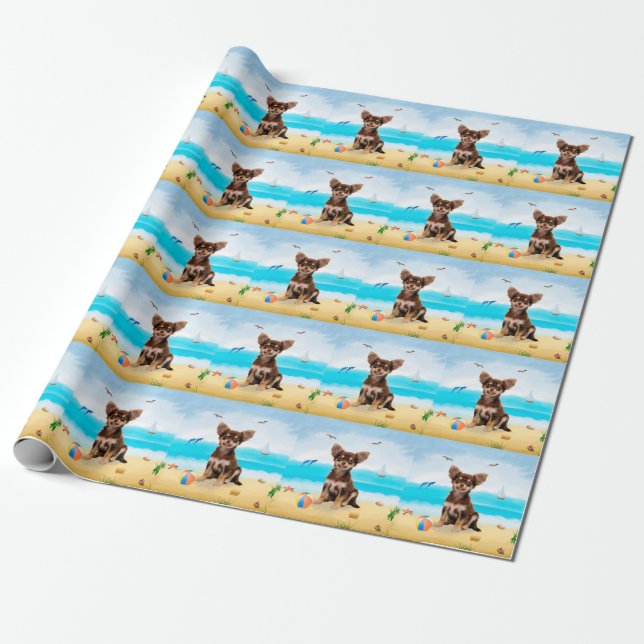 Papier Cadeau Chihuahua Dog sur la plage (Déroulé)