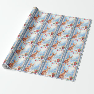 Papier Cadeau Chihuahua Fenêtre enneigée Vacances Noël Art