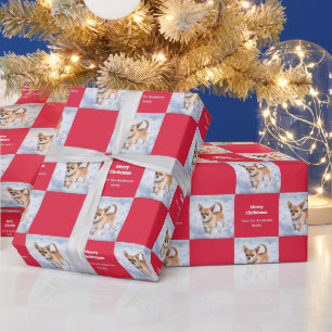 Papier Cadeau Chihuahua mignon dans la neige rouge Noël
