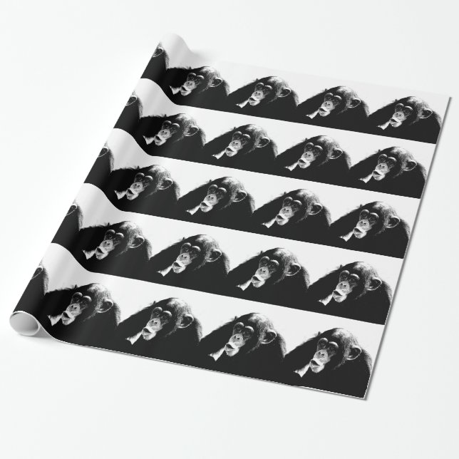 Papier Cadeau Chimpanzé noir et blanc (Déroulé)