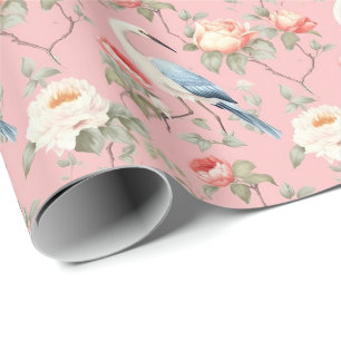 Papier Cadeau Chinoiserie Aiguille Florale Rose