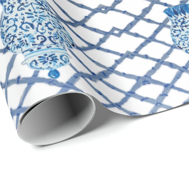 Papier Cadeau Chinoiserie Bamboo Ginger Jars Wrapper Paper (Coin rond)