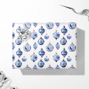 Papier Cadeau Chinoiserie Bleu et Blanc ornements de Noël