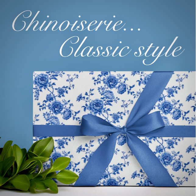 Papier Cadeau Chinoiserie Bleu Roses Blanches Papier à enveloppe (Blue and white for any occasion!)