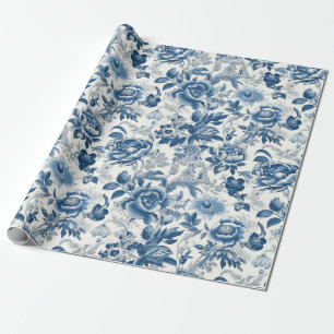 Papier Cadeau Chinoiserie Blue White Peonies Floral Decoupage