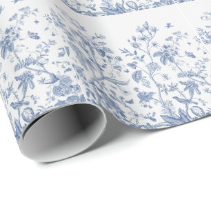 Papier Cadeau Chinoiserie classique bleue et blanche