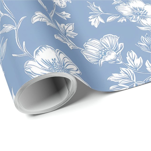 Papier Cadeau Chinoiserie découpage bleu et blanc (Coin rond)