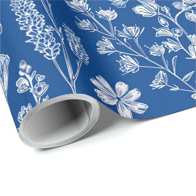 Papier Cadeau Chinoiserie découpage bleu et blanc (Coin rond)