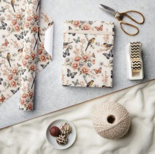 Papier Cadeau Chinoiserie Harmonie des oiseaux et des papillons