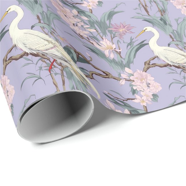 Papier Cadeau Chinoiserie Lavender Floral Egret (Coin rond)