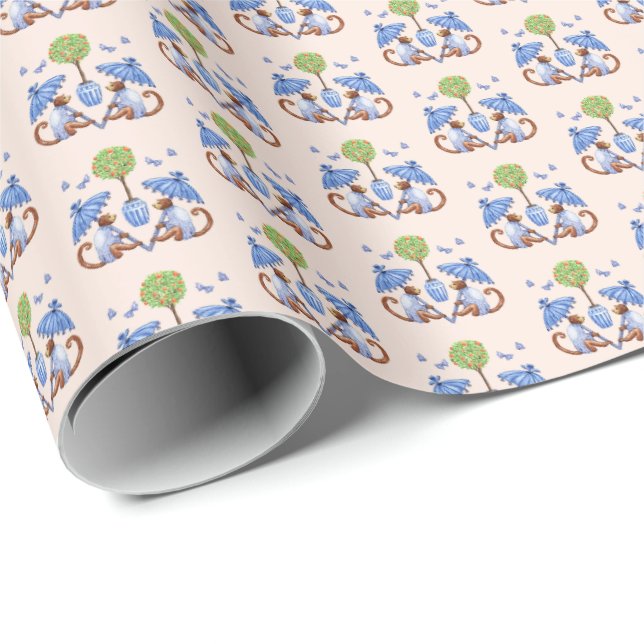 Papier Cadeau Chinoiserie Monkey Wrapping Paper (Coin rond)