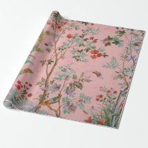 Chinoiserie rose Oiseau Floral Découpage cadeau