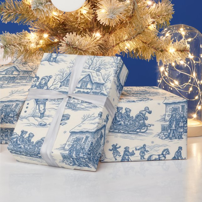 Papier Cadeau Chinoiserie Toile d'hiver bleu (Vacances)