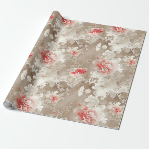 Papier Cadeau Chinoiserie vintage Asiatique Floral Blanc Rose