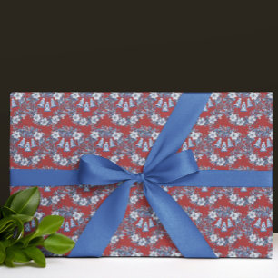 Papier Cadeau Chinoiserie Vintage Bleu Blanc Vert Noël
