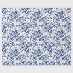 Papier Cadeau Chintz Bleu et Blanc, Fleurs de Rose de Mai