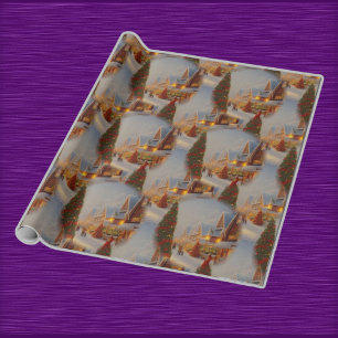 Papier Cadeau Chintzy Village Christmas Tree Snow Globe Motif