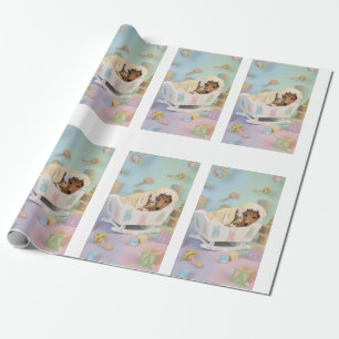 Papier Cadeau Chiot adorable dans un berceau