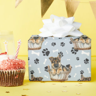 Papier Cadeau Chiot berger allemand en Empreinte de patte panier