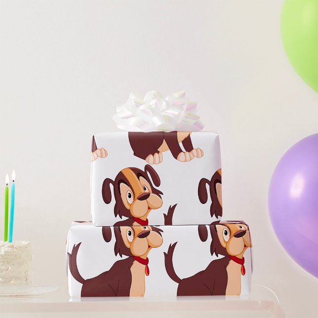 Papier Cadeau Chiot Brun Assis Chien Doux Heureux (Créateur téléchargé)