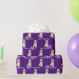 Papier Cadeau Chiot Golden Retriever pour anniversaire avec ball