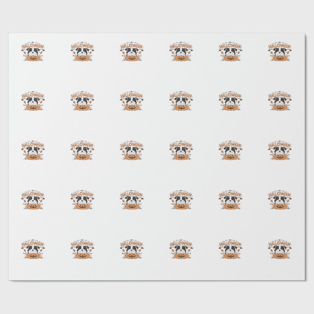 Papier Cadeau Chiot Mignon dans une Citrouille � Illustration de (Plat)