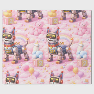 Papier Cadeau Chiot robot et doux rêves de nounours rose premium