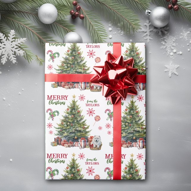 Papier Cadeau Chiot Samoyé blanc sous l'arbre de Noël (Créateur téléchargé)