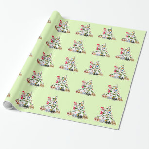 Papier Cadeau Chiots australiens sous l'arbre w/Santa